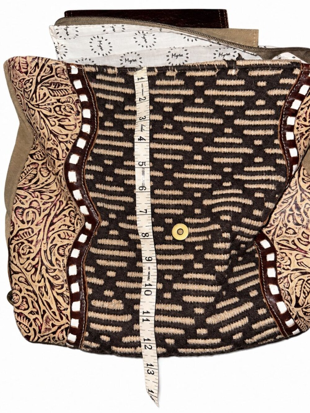 Myra Bag Daisy Hill Trail Hair On Cowhide Tooled Leather Western Backpack - Picture 9 of 9